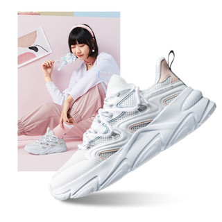 361°女鞋2021年春季新款邦弹科技时尚舒适网面透气复古潮搭青少年休闲运动鞋 682116719 N 361°白/微玫瑰粉 40