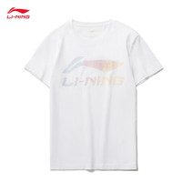 李宁 LI-NING短袖T恤2021夏季新品女子宽松短袖文化衫收腰显瘦设计时尚印花亲肤透气吸汗常规运动T恤官方旗舰网 AHSR548 标准白-1 M