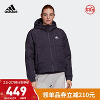 阿迪达斯官网 adidas W BTS HOODED JK女装冬季户外运动棉服FT2558 黑色/白 A/L(170/92A)