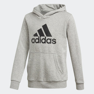 阿迪达斯官网 adidas YB LOGO HOOD 大童装训练运动连帽卫衣DJ1752 中麻灰/黑色 134CM