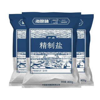 海湾 加碘精制海盐食用调味盐 炒菜烧烤烘焙特调 加碘精制盐400*6袋.