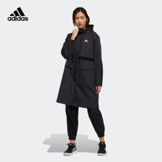 阿迪达斯官网 adidas TECH JKT LONG 女装训练运动夹克外套GP0641 黑色/白 A/S(160/84A)