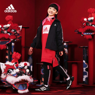 阿迪达斯官网 adidas YG CNY DRESS SE 新年款大童装训练运动套装GP0554 浅猩红/黑色 152CM