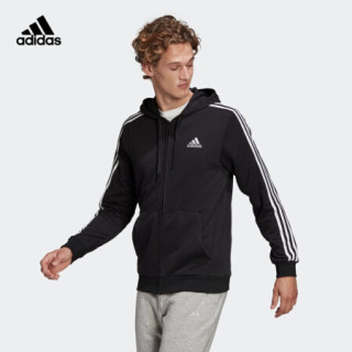 阿迪达斯官网 adidas M 3S FT FZ HD 男装训练运动夹克外套GK9032 黑色/白 A/XS(170/88A)