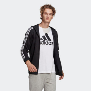 阿迪达斯官网 adidas M 3S FT FZ HD 男装训练运动夹克外套GK9032 黑色/白 A/XS(170/88A)