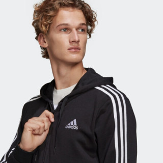 阿迪达斯官网 adidas M 3S FT FZ HD 男装训练运动夹克外套GK9032 黑色/白 A/XS(170/88A)