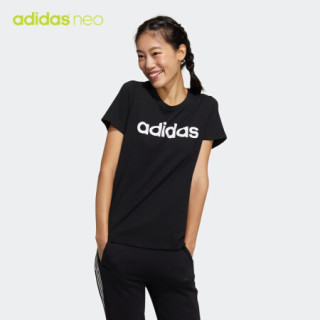 阿迪达斯官网adidas neo W CE LINR TEE 1女运动短袖T恤GP7138 黑色/白 A/XS(155/80A)