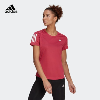 阿迪达斯官网 adidas OWN THE RUN TEE 女装夏季跑步运动短袖T恤FS9830 粉 A/S(160/84A)