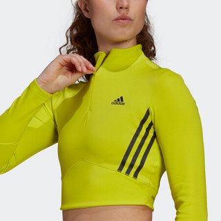 adidas 阿迪达斯 CROP LONGSLEEVE 女子运动T恤 H23451 酸绿/黄/黑色 XL