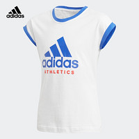 阿迪达斯adidas YG SPORT ID TEE 女大童 大童短袖上衣 CF6665 白/高光蓝/黑 140CM