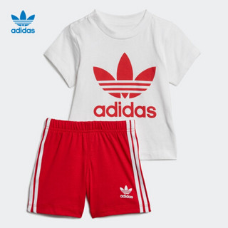 阿迪达斯官网 adidas 三叶草 SHORT TEE SET婴童夏季运动短袖套装ED7667 白/浅猩红 浅猩红/白 98CM