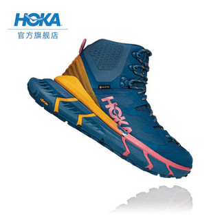 HOKA ONE ONE男女款TENNINE Hike GTX运动鞋高帮防水登山徒步鞋 摩洛哥蓝/藏红花橘-男-建议选大1码 08.5/265mm