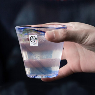 美浓烧（Mino Yaki）日本进口东洋佐佐木水墨幻彩手工制玻璃杯子水杯茶杯 蓝色