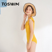 TOSWIM 拓胜 连体三角泳衣女夏性感露背显瘦游泳衣度假温泉泳装 夏日蕉黄M