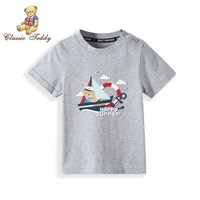 精典泰迪Classic Teddy童装儿童t恤男女童短袖T恤薄款半袖宝宝衣服夏装洋气上衣新款 Hello熊同色插肩黑色 110cm
