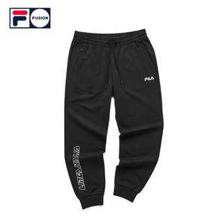 FILA FUSION潮牌 男子针织长裤2021年春季新款运动时尚束脚裤卫裤 深黑-BK 170/80A/M