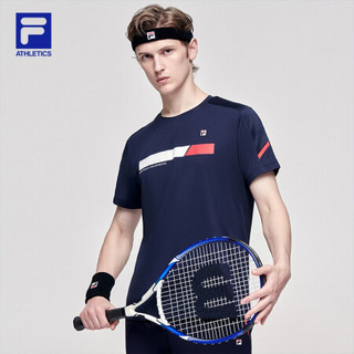 FILA ATHLETICS斐乐男士短袖T恤2021夏季新款网球运动针织上衣 A11M123103F  RD宝蓝-NV 185/104A/XXL