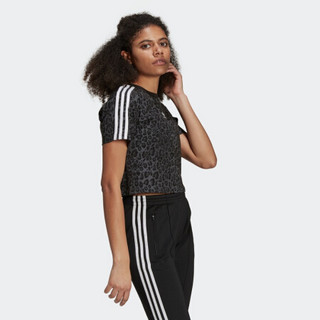 阿迪达斯官网 adidas 三叶草 CROPPED TEE 女装运动短袖T恤HB4757 多色/黑色 40(参考身高:170~175CM)