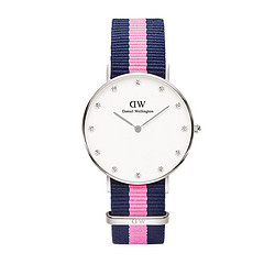 Daniel Wellington 丹尼尔惠灵顿 34mm银边尼龙带超薄女士石英表手表