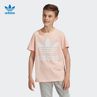 阿迪达斯官网 adidas 三叶草 TREFOIL TEE 儿童装运动短袖T恤GD2681 朦胧珊瑚粉/白 152CM