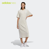 adidas 阿迪达斯 NEO NEO连衣裙女装夏季圆领短袖时尚三条纹运动长裙
