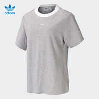 阿迪达斯官网 adidas 三叶草 ESS TEE 女装运动短袖T恤GK5167 浅麻灰/白 30(参考身高:160~165CM)