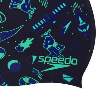 Speedo/速比涛 时尚印花 贴合舒适快干 护发护耳 长发适用 儿童泳帽 808386F296 灰色/绿色