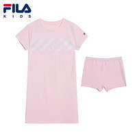 FILA斐乐童装女童连衣裙2021年夏季新款儿童洋气长裙子中大童短袖 薄粉红-LP 140cm