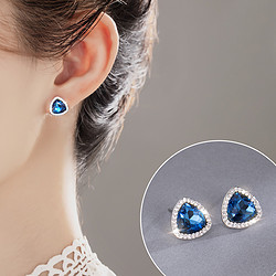 蓝色三角耳钉女纯银针韩国气质网红新款简约小巧冷淡风高级感耳环