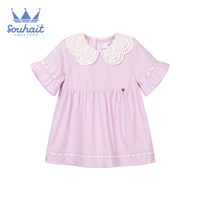 水孩儿童装女童裙式上衣2021年夏季新款中大童女童全棉舒适短袖裙式上衣时尚短袖 浅丁香 160
