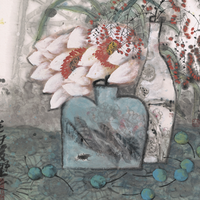 Artron 雅昌 袁野《荷香》88×88cm 装饰画 油画布 新中式现代花卉风景国画水墨画