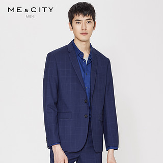 MECITY男装羊毛时尚格子西服男士商务西装外套男抗皱冰爽亲肤