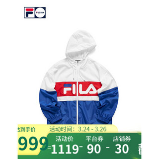 FILA FUSION 斐乐潮牌女梭织外套2021春夏新款时尚撞色休闲服上衣 T11W121701F 标准白-WT（宽松版型，建议拍小一码） 160/80A/S