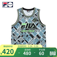 FILA FUSION 潮牌男子背心2021春夏新款时尚休闲运动复古满印上衣T11M125102F 汉水青松-RB（宽松版型，建议拍小一码） L