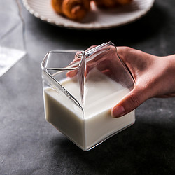 川岛屋日式玻璃牛奶杯方形牛奶盒微波炉可加热家用创意早餐杯子