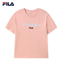 FILA 斐乐官方女士短袖T恤2021年夏季新款休闲运动圆领上衣 冰晶粉-PK 155/76A/XS