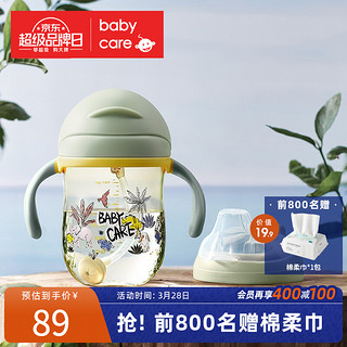 babycare 吸管杯婴儿6-12个月 重力球学饮杯防漏耐摔儿童水杯水壶宝宝喝水杯1-3岁 云雾绿240ml双杯盖-ppsu