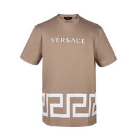 范思哲 VERSACE 奢侈品 21春夏 男士棉质字母logo图案圆领短袖T恤 浅咖色 A88560 A235263 1K050 M码180/92A