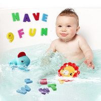 费雪(Fisher-Price)儿童洗澡玩具套装 婴幼儿戏水沐浴玩具(狮子喷水公仔+EVA26个字母10个数字+网袋)GMBT004A