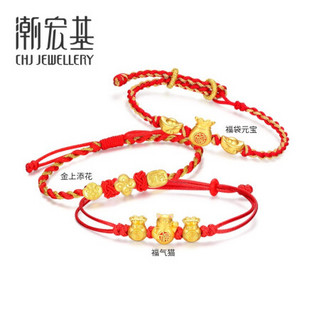 潮宏基 CHJ JEWELLERY 福气招财 足金黄金转运珠手绳女款定价 SCG30003503 福气猫