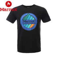 marmot/土拨鼠21春夏新款运动休闲柔软透气圆领短袖T恤男户外 43425 曜石黑001 M 欧码偏大