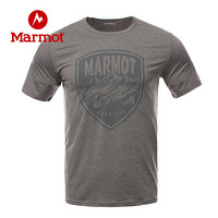 Marmot/土拨鼠春夏运动印花圆领排汗棉感速干短袖T恤男户外 钢铁灰1862 (44257) L 欧码偏大