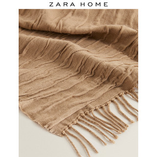 Zara Home 褶皱流苏设计办公室午睡毯子单人披肩毛毯 49628004737 140 x 190 cm 灰棕色