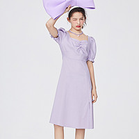 【方领泡泡袖】2021夏新款短袖法式复古洋气裙子连衣裙女 L 粉紫7020