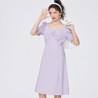 【方领泡泡袖】2021夏新款短袖法式复古洋气裙子连衣裙女 XL 粉紫7020