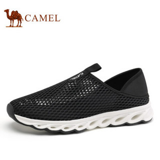 骆驼（CAMEL）透气布鞋网面运动出游休闲舒适懒人套脚男鞋 A122303760 黑色 41