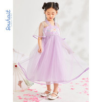 水孩儿童装女童汉服连衣裙2021年夏季新款中大童女童国风连衣裙短袖裙裙子 浅丁香 170