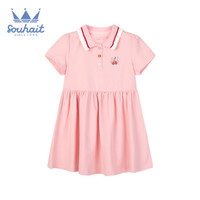 水孩儿童装女童连衣裙2021年夏季新款中大童学院风短袖连衣裙女童裙子 粉艾尔 140