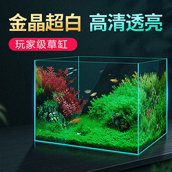 玻璃鱼缸 超白玻璃鱼缸小型桌面生态金鱼缸水草缸懒人免换水迷你创意造景缸长30 宽17 高厘米加厚款多少钱 什么值得买