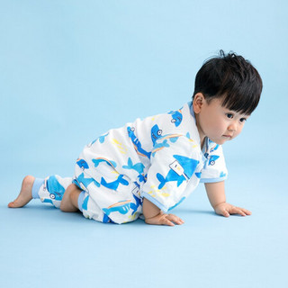 米乐鱼 婴儿睡袋夏季宝宝防踢被儿童分腿睡袋七分袖四层纱布睡袋 吉他鲨鱼130码